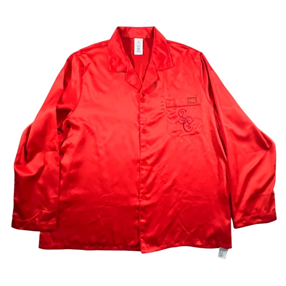 Disney The Santa Clause Pajama Top Unisex XXL Red Satin Embroidered Monogram - Picture 1 of 9